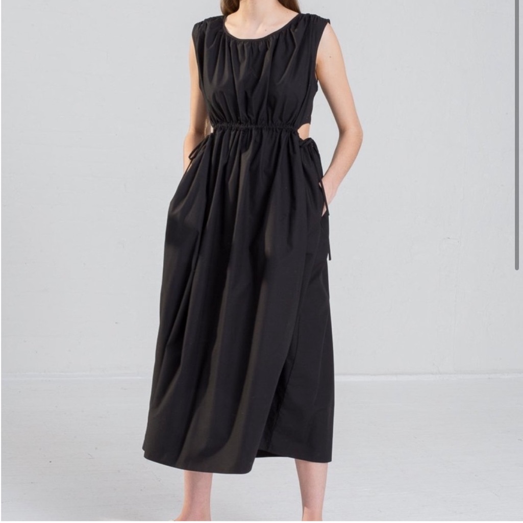 Caron Callahan Black Cotton Poplin Goa Dress Xs